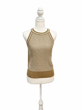 Vintage Worth Textured Knit Halter Sweater Tank Neutral Beige Cream Size M